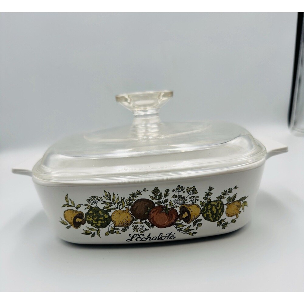 Corning Vtg Ware L’Echalote Casserole Dish A-1-B w Lid Spice of Life 1-Qt.